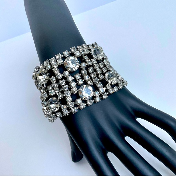 RHINESTONE CRYSTAL WIDE CUFF BRACELET - Picture 2 of 8